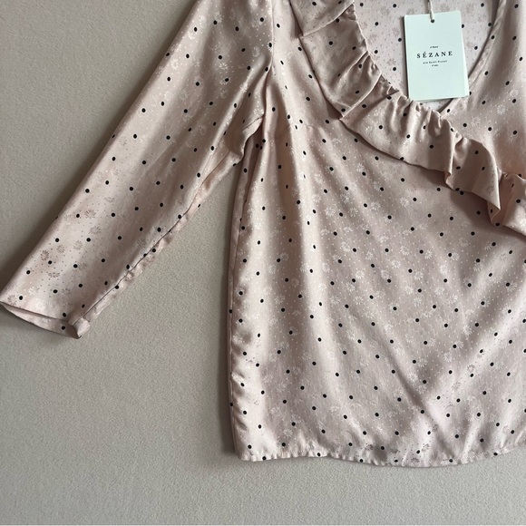 Sezane NEW Quitterie Silk 3/4 Sleeves Blouse in Nude Black Polka Dots in 33/2US - Picture 9 of 16